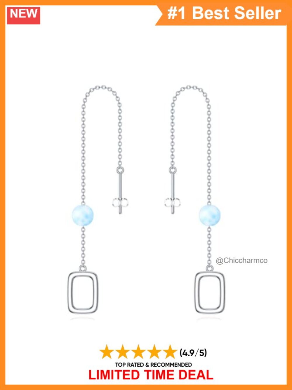 Larimar Threader Earrings 925 Sterling Silver Dangle Drop Jewelry for Women